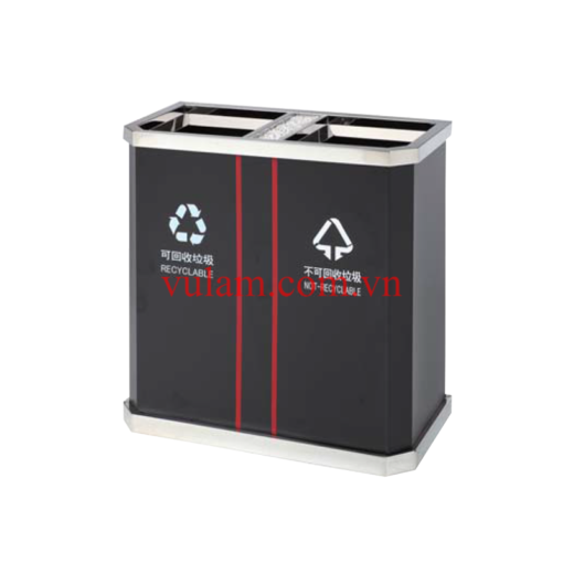 thùng rác inox 2 ngăn phân loại rác A45 đen